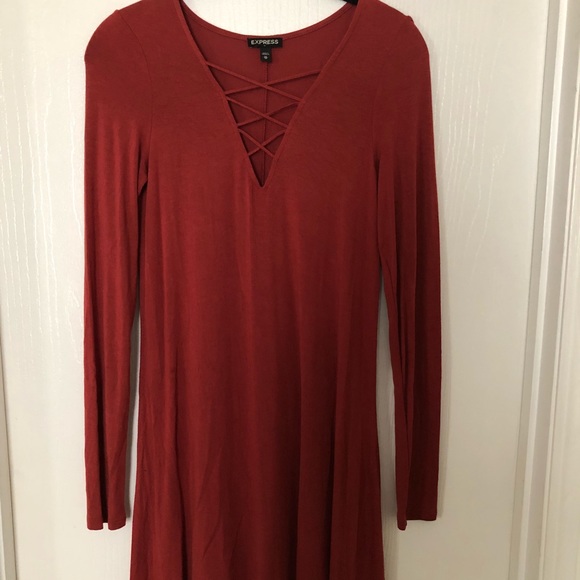 Long sleeve, Criss Cross V Neck, Short Dress - Picture 3 of 4